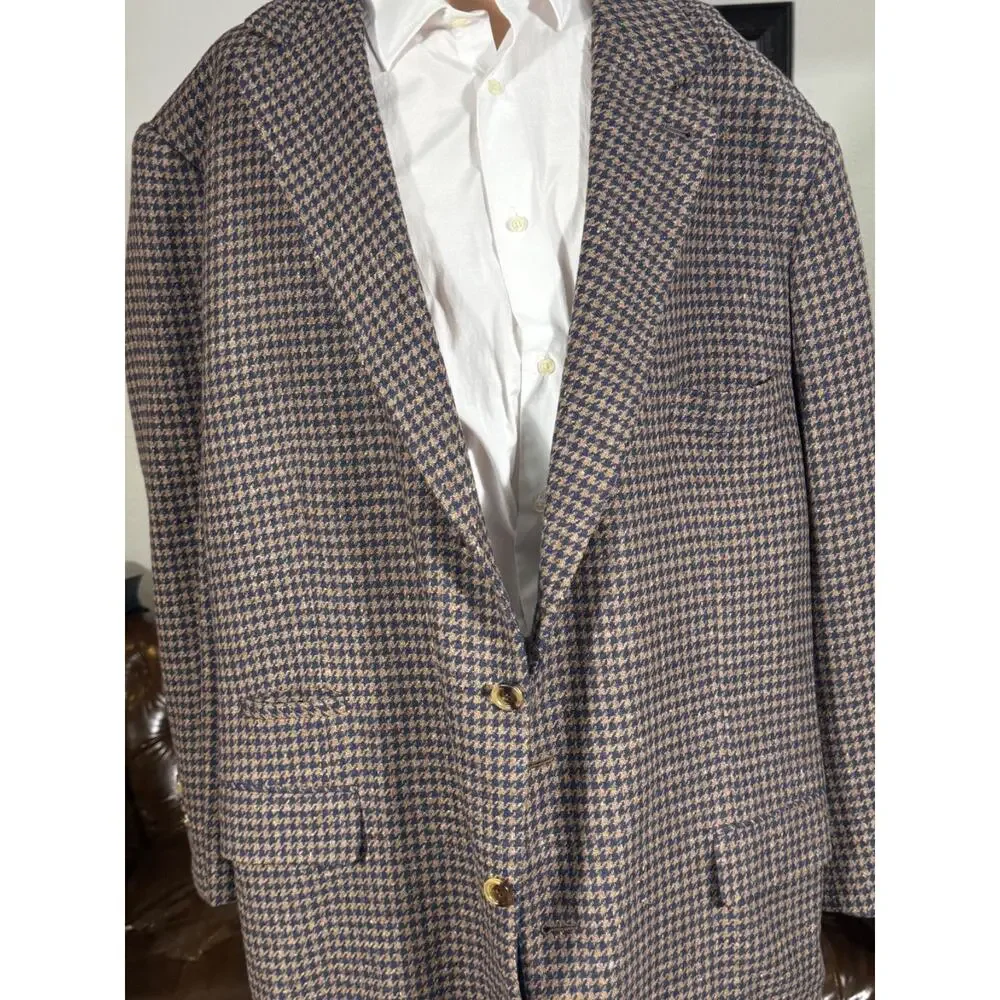 Brunello Cucinelli Houndstooth 64 54RUS Wool Cashmere Tweed Flannel XXXL Blazer